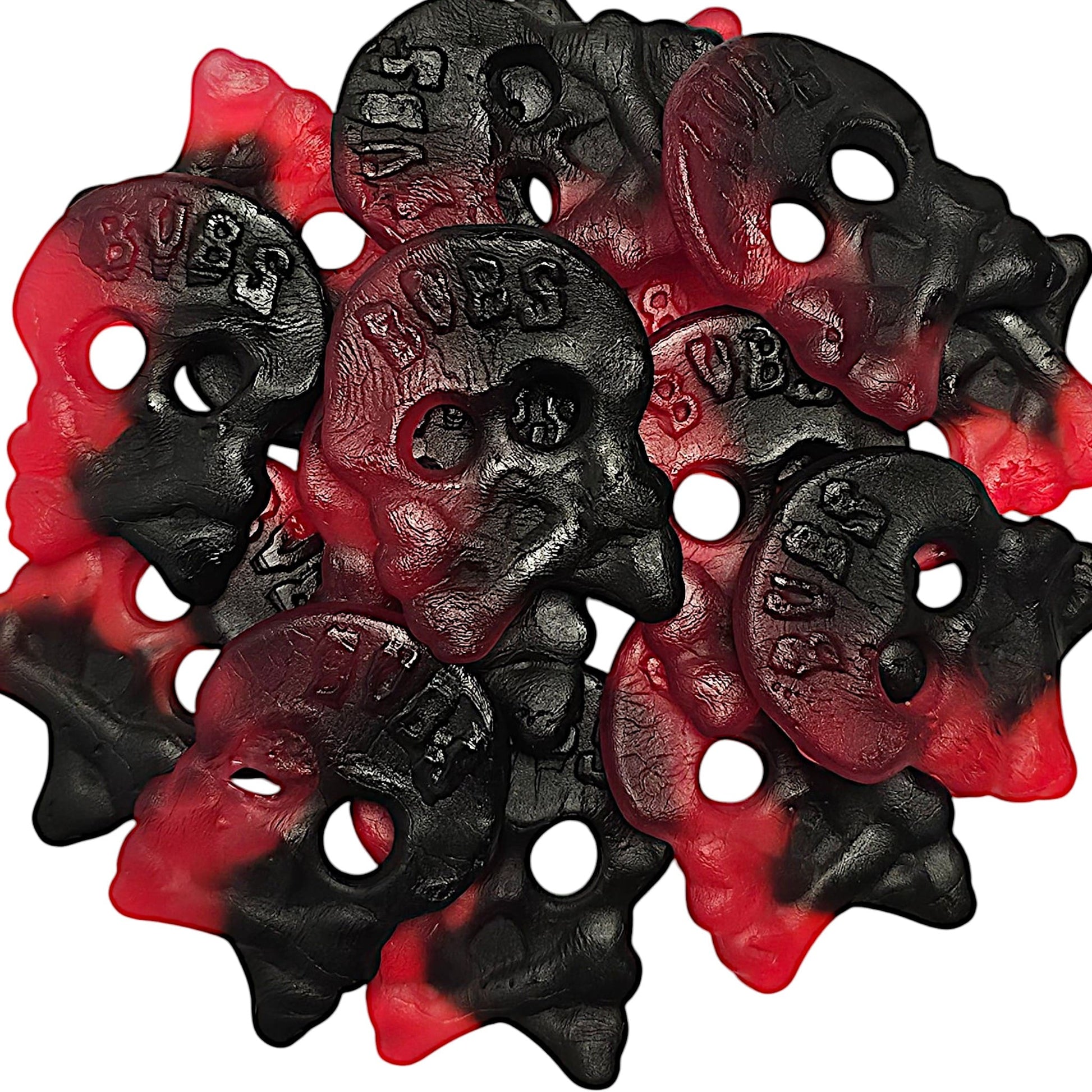 Bubs Raspberry  Liquorice Skulls, Close Up, Voorkant